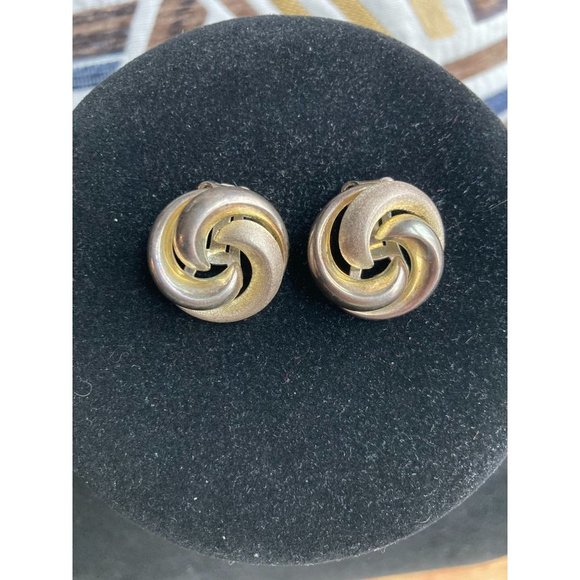 Sterling Silver Vintage West Germany Swirl Clip-On Earrings - Picture 2 of 5